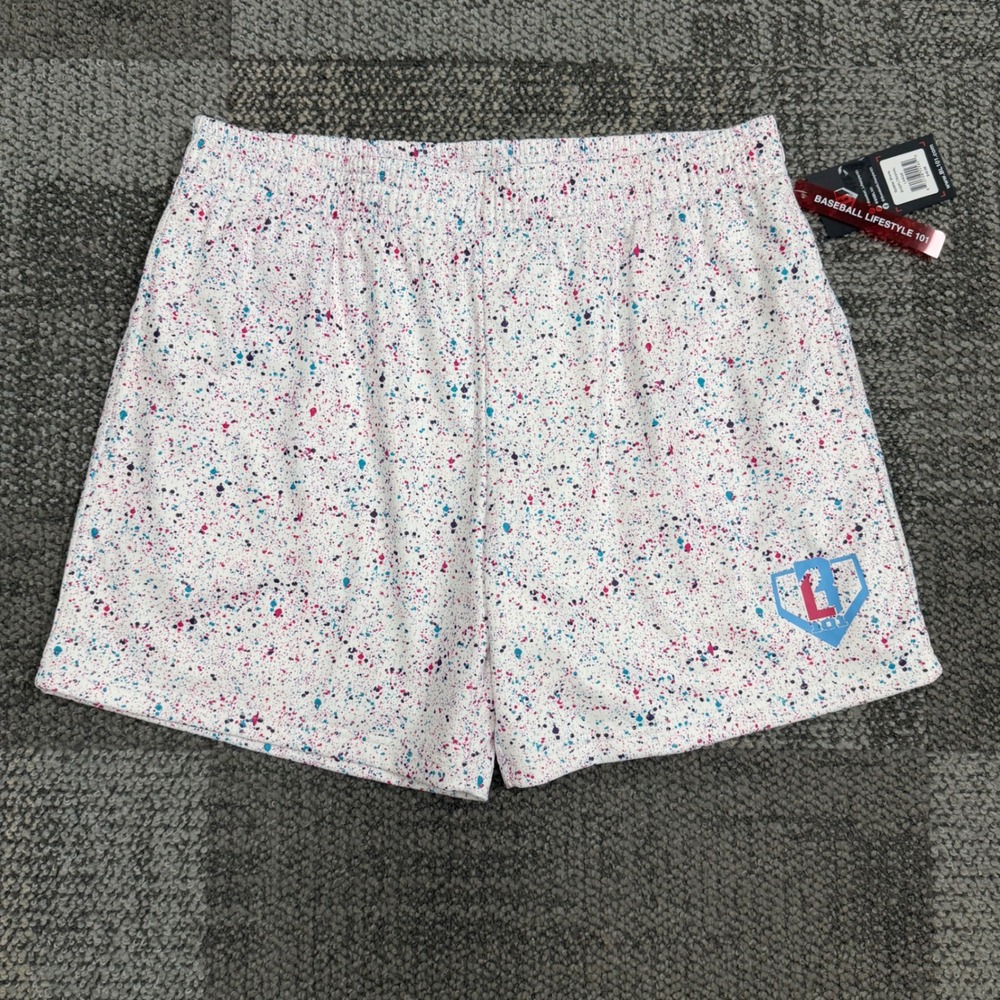 Baseball Lifestyle 101 Splatter Shorts Mens Large White Multi Mesh Athletic